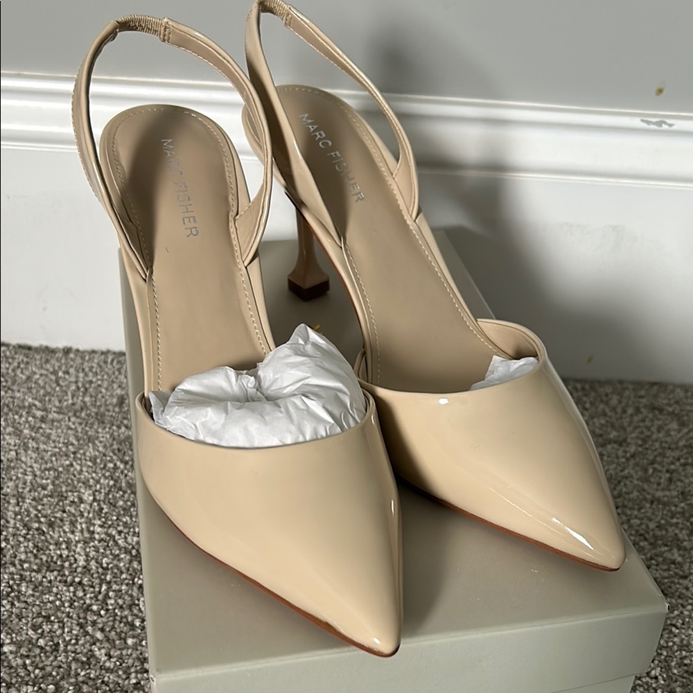 Marc Fisher Cream Slingback Heels with Pointed Toe